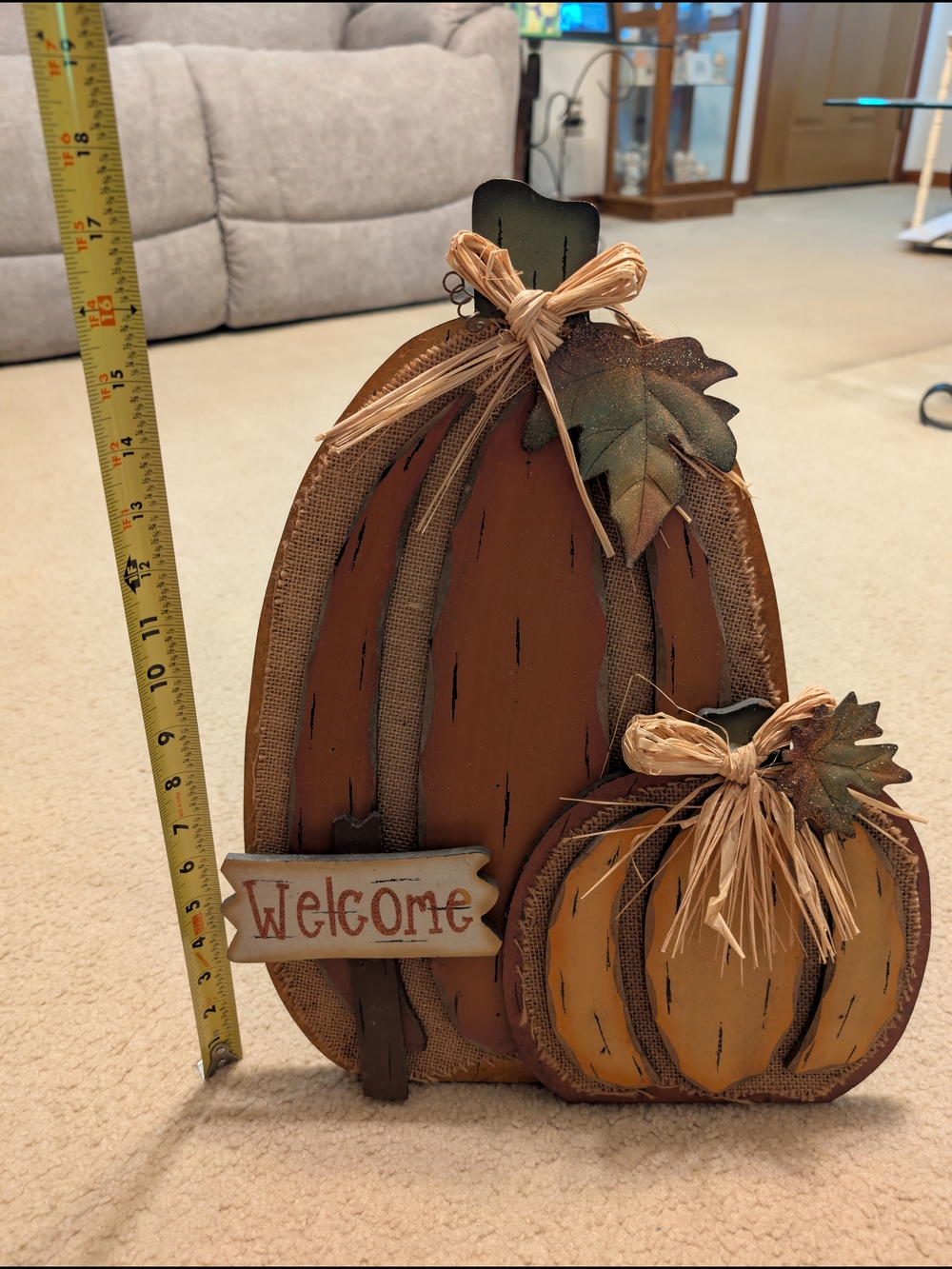 Rustic Wooden Pumpkin Welcome Decor - Orange, Brown, Green